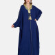 Women's Elegant Muslim Islamic Embroidery Tassel Long Sleeve V Neck Floor Length Abaya Robe Dress ZRSF-49# Midnight Blue Clothing Wholesale Market -LIUHUA