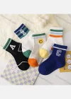 Wholesale Boys Casual Striped Smiley Face Letter Graphic Crew Ankle Socks - Liuhuamall