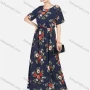 Wholesale Women's Floral Print Round Neck Short Sleeve Maxi Dress preview