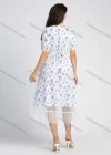 Wholesale Women's Casual Allover Floral Print V Neck Mesh Lace Short Sleeve Midi Dress With Belt - Liuhuamall