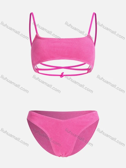 Wholesale Women's Sexy Plain Ribbed Spaghetti Strap Tankini Swimsuit 2-piece Set