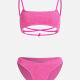 Women's Sexy Plain Ribbed Spaghetti Strap Tankini Swimsuit 2-piece Set Pink Clothing Wholesale Market -LIUHUA
