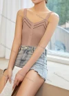Wholesale Women's Casual Plain Chevron Button Decor Cami Top B020# - Liuhuamall