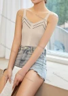 Wholesale Women's Casual Plain Chevron Button Decor Cami Top B020# - Liuhuamall
