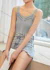 Wholesale Women's Casual Plain Chevron Button Decor Cami Top B020# - Liuhuamall