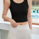 Women's Casual Plain Scoop Neck Button Front Crop Tank Top B063# Black Clothing Wholesale Market -LIUHUA