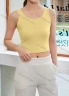 Wholesale Women's Casual Plain Scoop Neck Button Front Crop Tank Top B063# - Liuhuamall