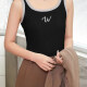 Women's Casual Plain Letter Scoop Neck Contrast Tank Top B130# Black Clothing Wholesale Market -LIUHUA