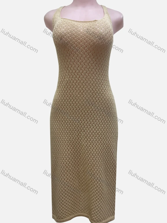 Wholesale Women's Vacation Plain Hollow Out Splicing Cover Up Tank Dress L2611#
