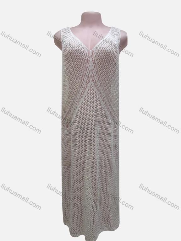 Wholesale Women's Vacation Plain Hollow Out Splicing Cover Up Tank Dress L2612#