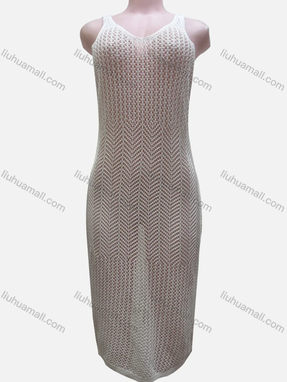 Wholesale Women's Vacation Plain Hollow Out Splicing Cover Up Tank Dress L2613#