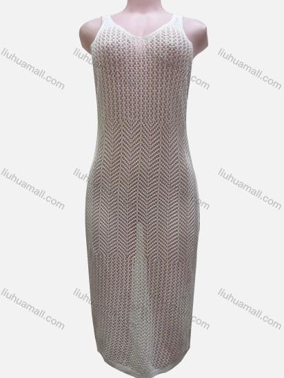 Wholesale Women's Vacation Plain Hollow Out Splicing Cover Up Tank Dress L2613#