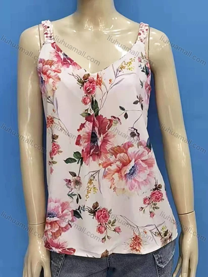 Wholesale Women's Casual Sweetheart Neck Button Decro Floral Print Cami Top	