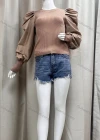 Wholesale Women's Fashion Puff Sleeve Knit Splicing Pullover Sweater - Liuhuamall