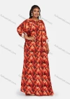 Wholesale Women's Vintage Plus Size Crew Neck Lantern Sleeve Geometric Print Maxi Dress - Liuhuamall