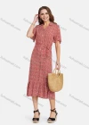 Wholesale Women's Casual Floral Print A-Line Button Down Ruffle Hem Midi Shirt Dress With Belt - Liuhuamall