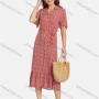 Wholesale Women's Casual Floral Print A-Line Button Down Ruffle Hem Midi Shirt Dress With Belt preview