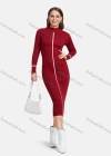 Wholesale Women's Casual Long Sleeve Mock Neck Striped Plain Slim Knit Midi Dress 0728# - Liuhuamall