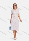Wholesale Women's Casual V Neck Short Sleeve Striped Print Buttons Decor Midi Dress With Tie Belt - Liuhuamall