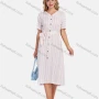 Wholesale Women's Casual V Neck Short Sleeve Striped Print Buttons Decor Midi Dress With Tie Belt preview