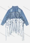 Wholesale Women's Fashion Plain Button Up Collared Long Sleeve Double Pocket Grid Tassel Denim Jacket - Liuhuamall