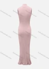 Wholesale Women's Plain High Neck Sleeveless Rib-Knit Mermaid Maxi Dress - Liuhuamall