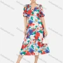 Wholesale Women's Allover Floral Print V Neck Puff Sleeve Midi Dress preview