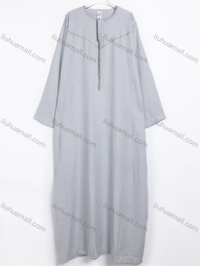Wholesale Men's Casual Embroidered Neckline Long Sleeve Thobe
