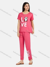 Wholesale Women's Lounge Comfy Short Sleeve Letter Panda Graphic T-shirt & Pant Pajama Sets, LIUHUA CLOTHING WHOLESALE
