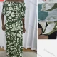 Wholesale Women's Casual Allover Print Off Shoulder Half Sleeve Ruched Woven Maxi Dress 2407325# Camouflage Green Clothing Wholesale Market Liuhua