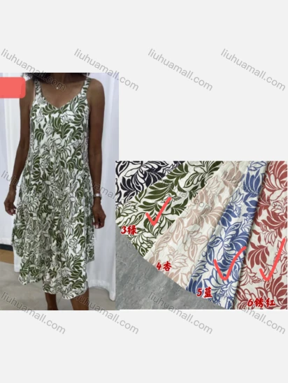 Wholesale Women's Elegant Leaf Print Sleeveless Woven Summer Cami Midi Dress FY2408399#