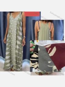 Wholesale Women's Casual Argyle Print V Neck Spaghetti Strap Woven Maxi Cami Dress FYFS025#, LIUHUA CLOTHING WHOLESALE