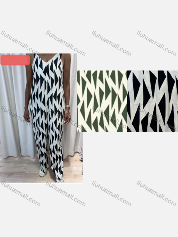 Wholesale Women's Casual Argyle Print V Neck Woven Cami Jumpsuit V5315-1#