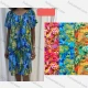 Wholesale Women's Casual Floral Print Crew Neck Ruched Short Sleeve Woven Knee Length Dress V5402# Blue Clothing Wholesale Market Liuhua