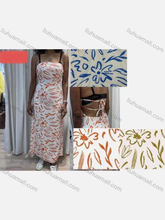 Wholesale Women's Casual Floral Print Lace Up Backless Strapless Woven Maxi Dress V5411#