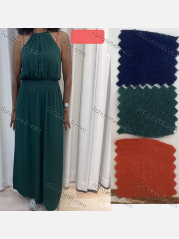 Wholesale Women's Casual Plain Print Crew Neck Woven Maxi Halter Dress V5427#