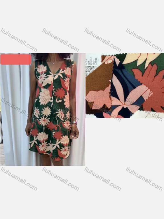 Wholesale Women's Casual Floral Print V Neck Woven Knee Length Tank Dress V5428-1#