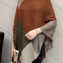 Wholesale Women's Casual Batwing Sleeve Colorblock Fringe Trim Poncho preview