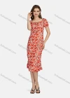 Wholesale Women's Casual Slim Fit Bateau Neck Floral Print Ruffle Hem Midi Dress 28461# - Liuhuamall