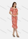 Wholesale Women's Casual Slim Fit Bateau Neck Floral Print Ruffle Hem Midi Dress 28461# - Liuhuamall