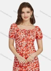Wholesale Women's Casual Slim Fit Bateau Neck Floral Print Ruffle Hem Midi Dress 28461# - Liuhuamall