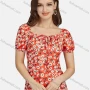 Wholesale Women's Casual Slim Fit Bateau Neck Floral Print Ruffle Hem Midi Dress 28461# preview