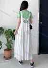 Wholesale Women's V Neck Ruffle Hem Lace Up Open Back Cami Maxi Dress AY241# - Liuhuamall