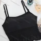 Wholesale Women's Casual Plain Spaghetti Strap Shirred Lettuce Trim Built-in Bra Lingerie F85# Black Clothing Wholesale Market Liuhua