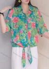 Wholesale Women's Leisure Linen Loose Fit Blouse Vintage Floral Print Shirt - Liuhuamall