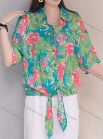 Wholesale Women's Leisure Linen Loose Fit Blouse Vintage Floral Print Shirt, LIUHUA CLOTHING WHOLESALE