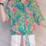 Wholesale Women's Leisure Linen Loose Fit Blouse Vintage Floral Print Shirt preview