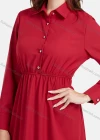 Wholesale Women's Plain Casual Button Front Long Sleeve Flared Hem Knee Length Shirt Dress - Liuhuamall