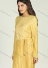 Wholesale Women's Ruched Tie Front Long Sleeve Drop Shape Hollow Midi Dress - Liuhuamall