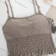 Wholesale Women's Casual Plain Spaghetti Strap Shirred Lettuce Trim Built-in Bra Lingerie F85# Gray Clothing Wholesale Market Liuhua